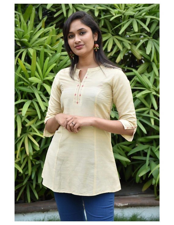 Beige silk embroidered tunic - LT150A-S-1