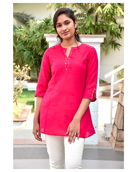 Brick red silk Embroidered Tunic - LT150B-L-1-sm