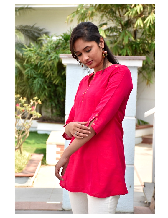 Brick red silk Embroidered Tunic - LT150B-L-2