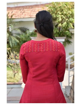 Brick red silk Embroidered Tunic - LT150B-L-4-sm
