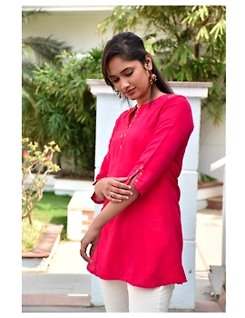 Brick red silk Embroidered Tunic - LT150B-M-2-sm