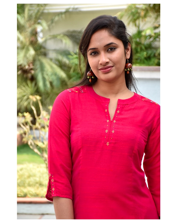 Brick red silk Embroidered Tunic - LT150B-LT150B-M