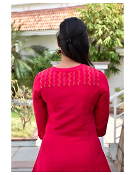 Brick red silk Embroidered Tunic - LT150B-M-3-sm
