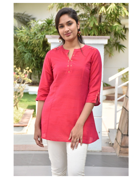 Brick red silk Embroidered Tunic - LT150B-S-1