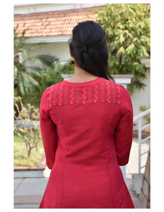 Brick red silk Embroidered Tunic - LT150B-S-4