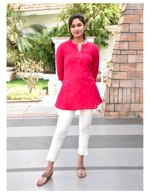 Brick red silk Embroidered Tunic - LT150B-LT150B-XXL