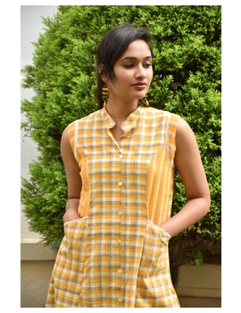 Orange checks and stripes sleeveless dress: LD730A-XXL-4-sm