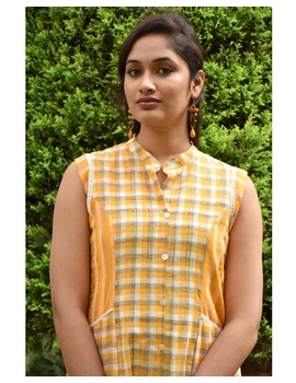 Orange checks and stripes sleeveless dress: LD730A-XXL-5-sm