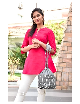 Gift hamper potli cum lunch bag in grey and grey ikat cotton : MSL08A-5-sm
