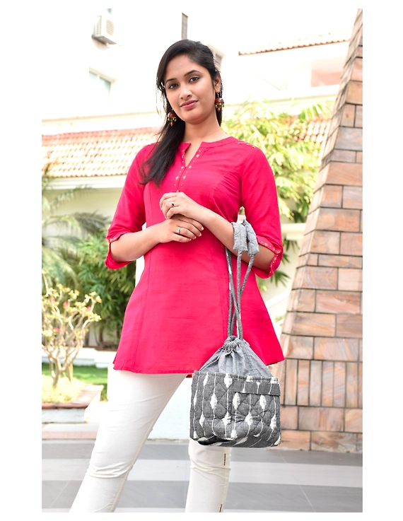 Gift hamper potli cum lunch bag in grey and grey ikat cotton : MSL08A-5