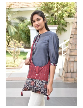 Maroon Kalamkari sling bag with embroidery : SBG04-SBG04-sm