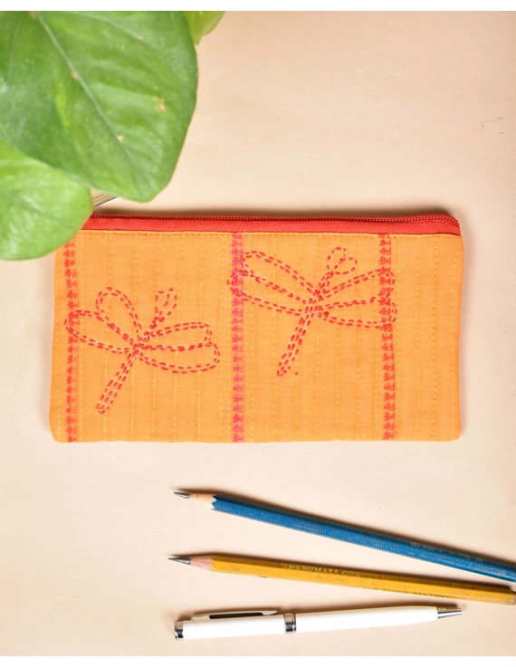 Yellow Pencil pouch with hand embroidery - PPH02A-PPH02A