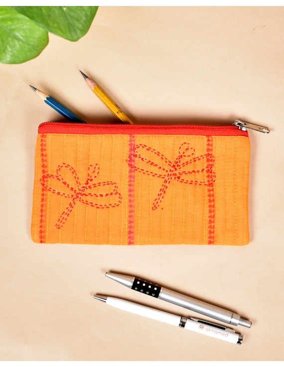 Yellow Pencil pouch with hand embroidery - PPH02A-3