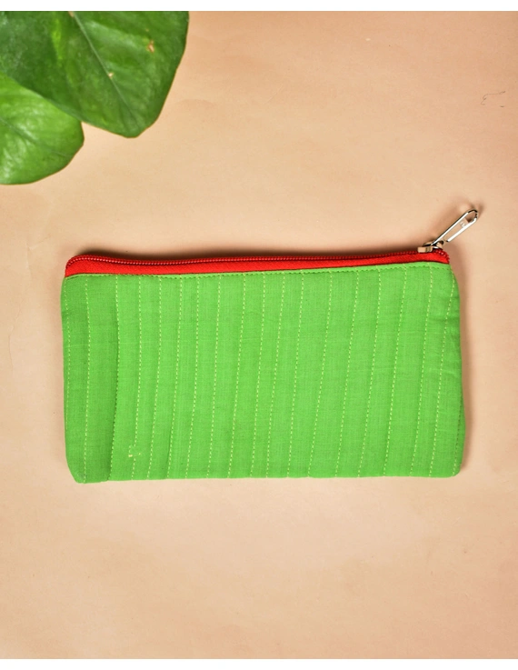Green Pencil pouch with hand embroidery - PPH02B-2