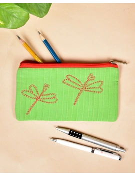 Green Pencil pouch with hand embroidery - PPH02B-3-sm