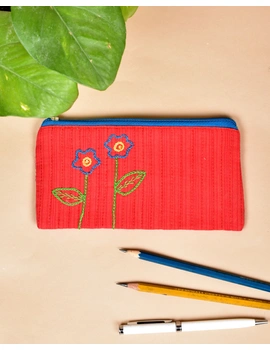 Red Pencil pouch with hand embroidery - PPH02C-PPH02C-sm