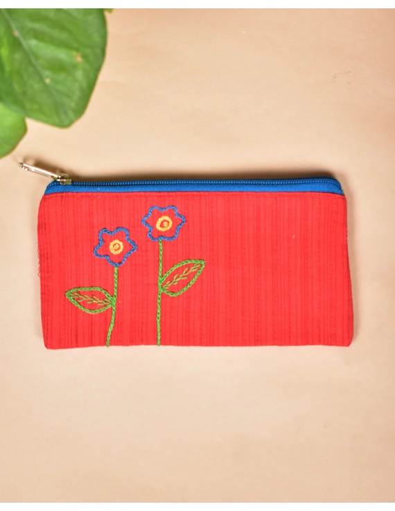 Red Pencil pouch with hand embroidery - PPH02C-1