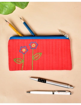 Red Pencil pouch with hand embroidery - PPH02C-3-sm