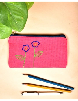 Pink Pencil pouch with hand embroidery - PPH02D-PPH02D-sm
