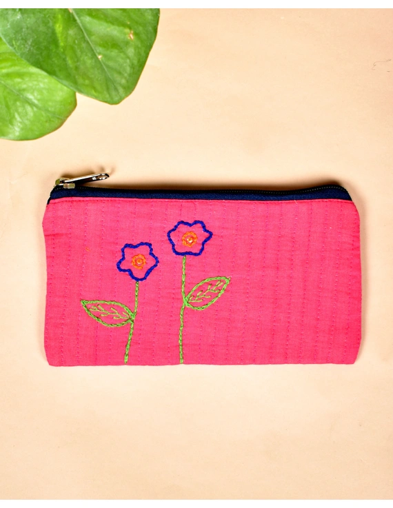 Pink Pencil pouch with hand embroidery - PPH02D-1
