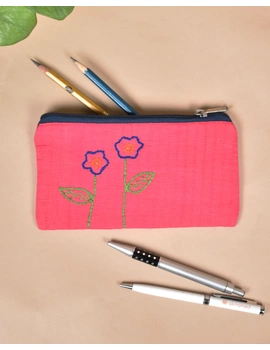Pink Pencil pouch with hand embroidery - PPH02D-3-sm