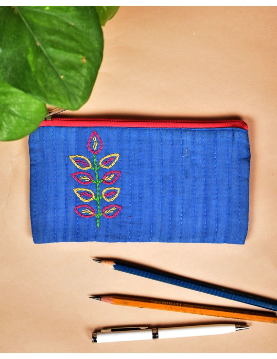 Blue Pencil pouch with hand embroidery - PPH02E-PPH02E
