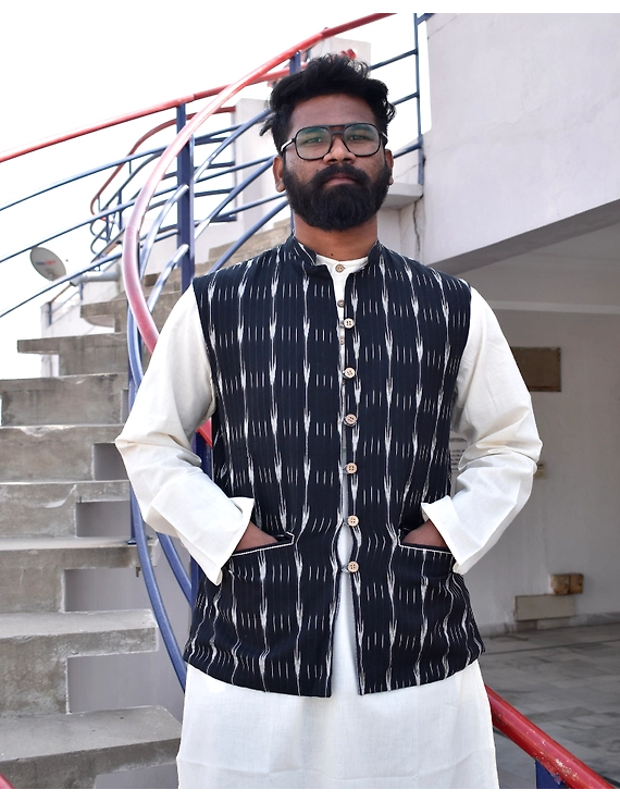 Reversible jacket for men in grey ikat cotton: GT460-M-1