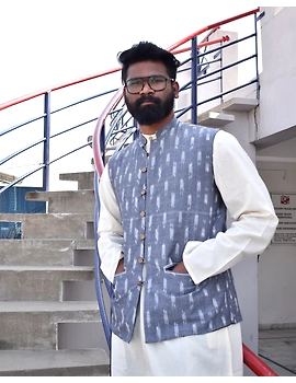 Reversible jacket for men in grey ikat cotton: GT460-M-5-sm
