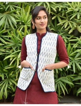 Reversible sleeveless quilted jacket in blue and white ikat : LB170-L-2-sm