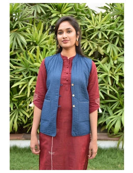 Reversible sleeveless quilted jacket in blue and white ikat : LB170-L-7-sm