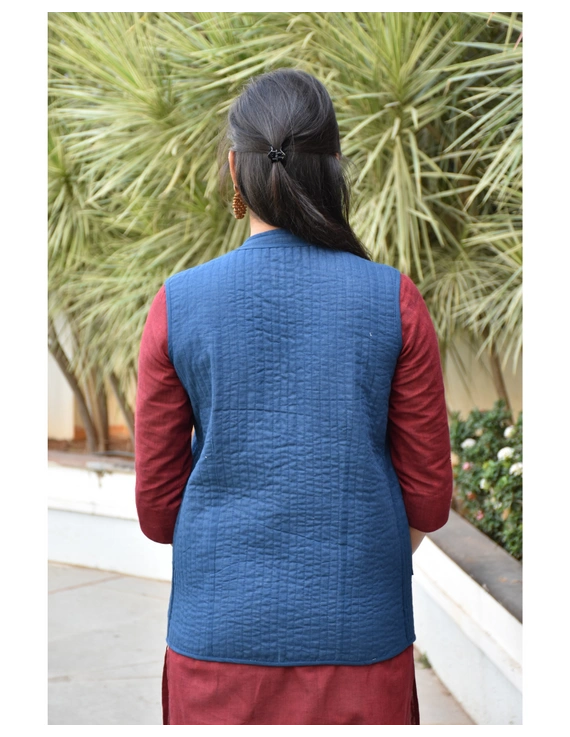 Reversible sleeveless quilted jacket in blue and white ikat : LB170-L-8