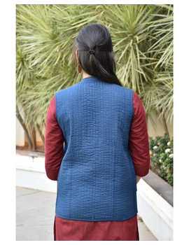 Reversible sleeveless quilted jacket in blue and white ikat : LB170-M-8-sm