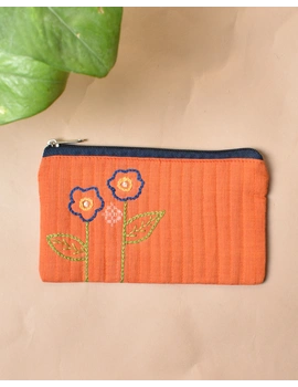 Orange pencil pouch with hand embroidery - PPH02F-2-sm