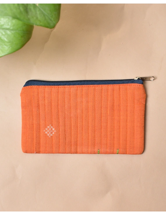 Orange pencil pouch with hand embroidery - PPH02F-3