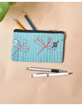 Blue Pencil pouch with hand embroidery Black Zip - PPH02G-1-sm