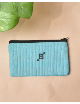 Blue Pencil pouch with hand embroidery Black Zip - PPH02G-3-sm