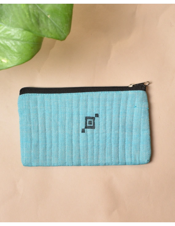 Blue Pencil pouch with hand embroidery Black Zip - PPH02G-3