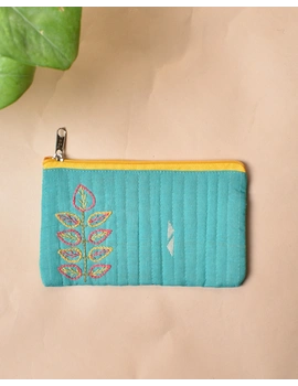 Blue Pencil pouch with hand embroidery Yellow Zip - PPH02H-2-sm
