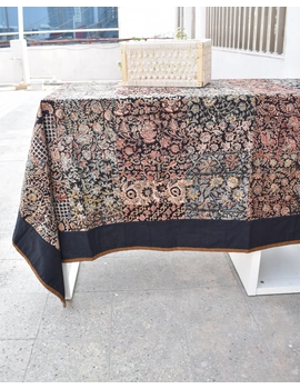 Six - eight seater patchwork table cloth with Black and rust border: TBCR01G-5-sm