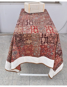 Six - eight seater patchwork table cloth with white and brown border: TBCR01H-TBCR01H-sm