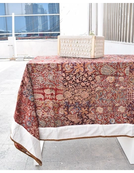 Six - eight seater patchwork table cloth with white and brown border: TBCR01H-5-sm