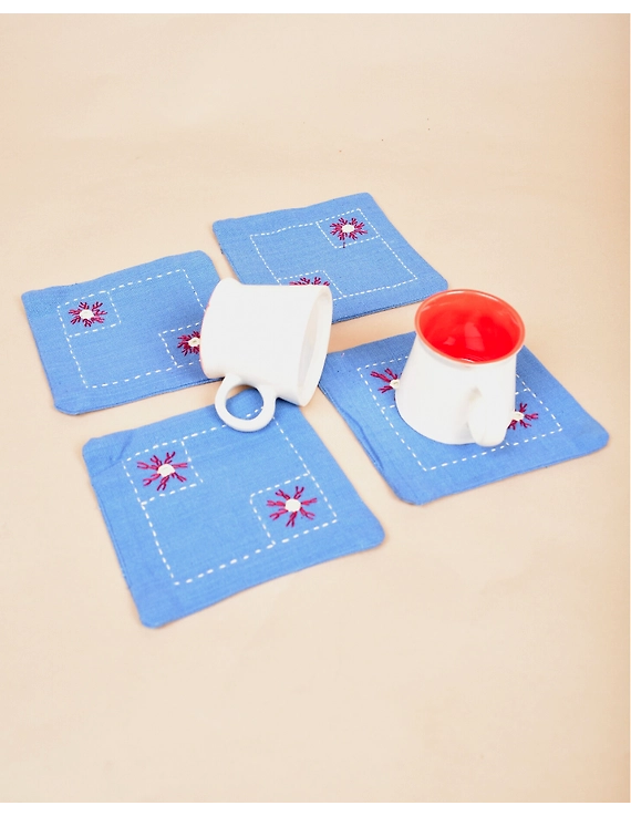 Blue cotton embroidered table coasters : HTC07A-HTC07A04