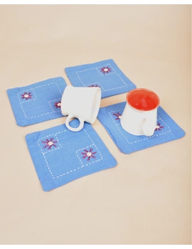 Blue cotton embroidered table coasters : HTC07A-HTC07A04-sm