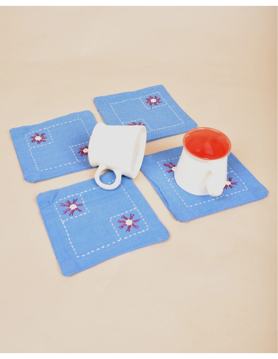 Blue cotton embroidered table coasters : HTC07A-HTC07A06