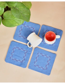 Blue cotton embroidered table coasters : HTC08B-HTC08B04-sm
