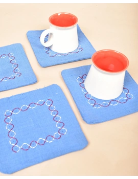 Blue cotton embroidered table coasters : HTC08B-Four-1-sm