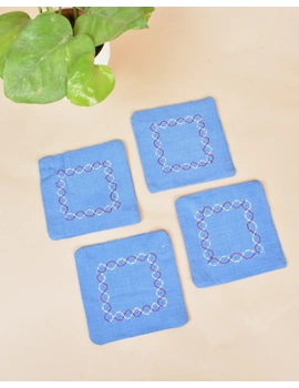 Blue cotton embroidered table coasters : HTC08B-Four-2-sm