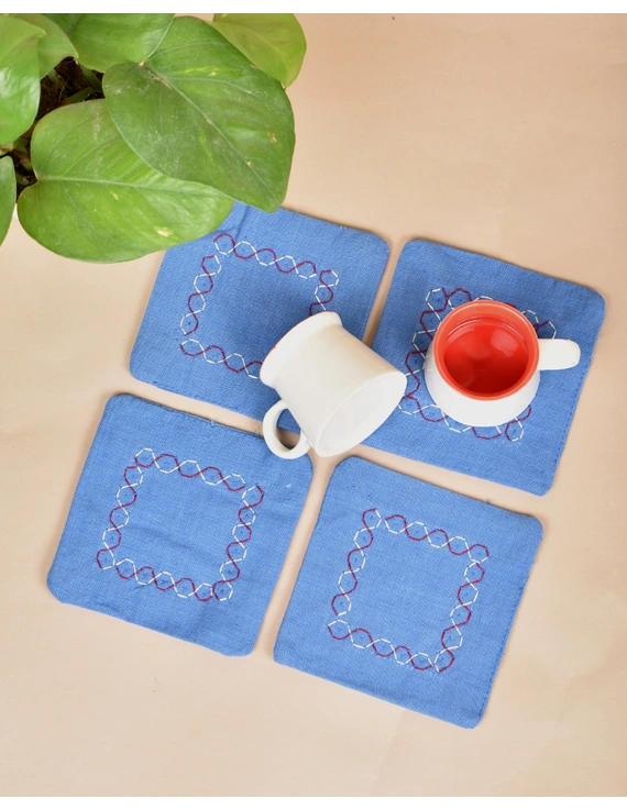 Blue cotton embroidered table coasters : HTC08B-HTC08B06