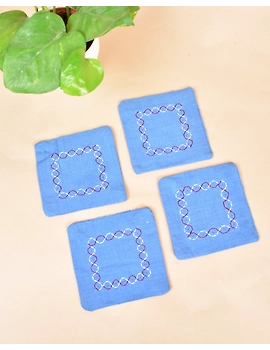 Blue cotton embroidered table coasters : HTC07B-Six-2-sm