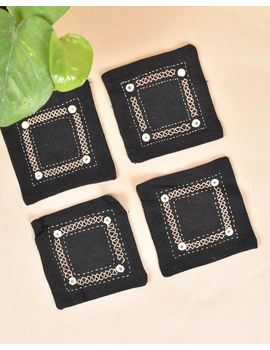 Black cotton embroidered table coasters : HTC07F-HTC07F06-sm